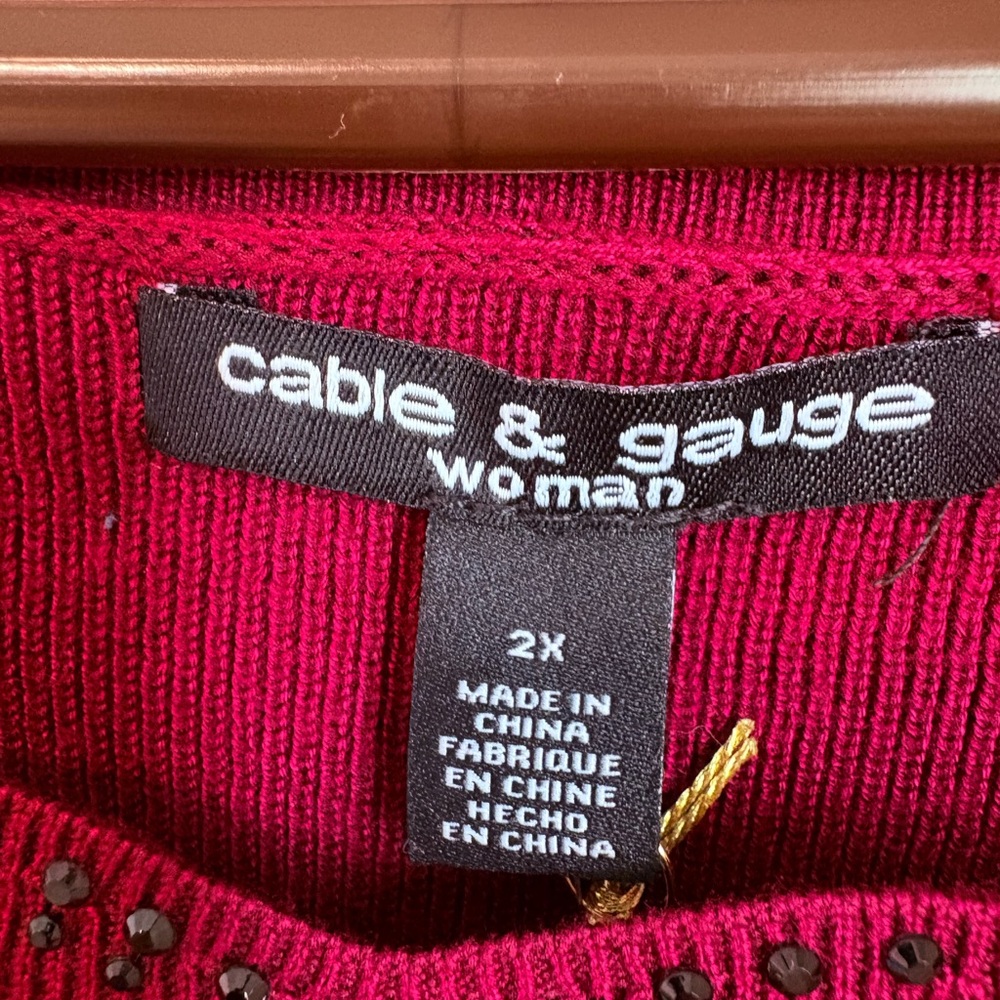 Cable & Gauge Deep Berry Knit Top with Embellished Neckline - Picture 3 of 4